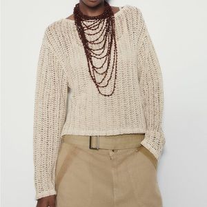 🍃💕NWT ZARA Crew Neck Metallic Cotton Blend Pullover Sweater